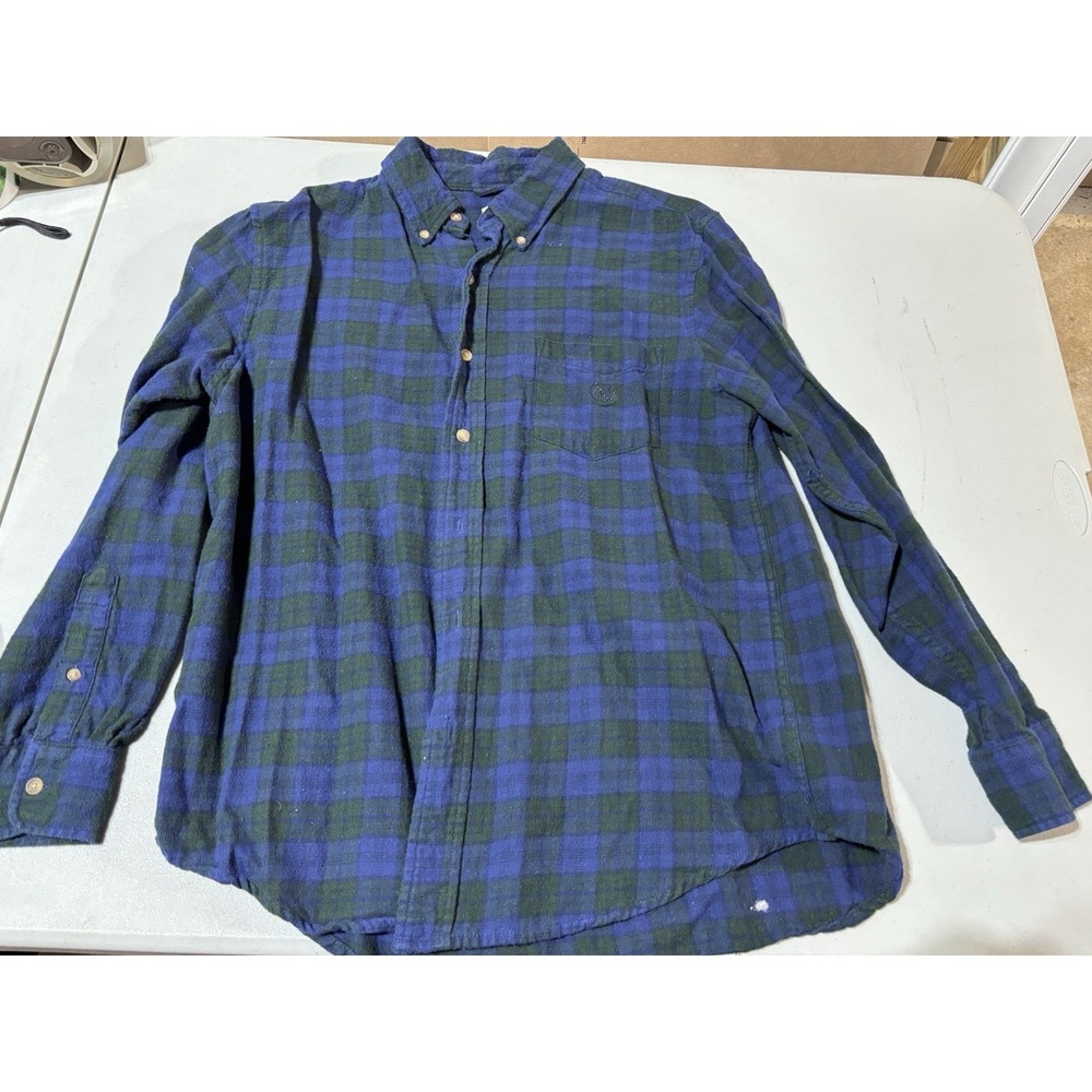 Chaps Men's‎ Flannel Shirt Classic Fit M Forest Green Blue Plaid Brushed Cotton